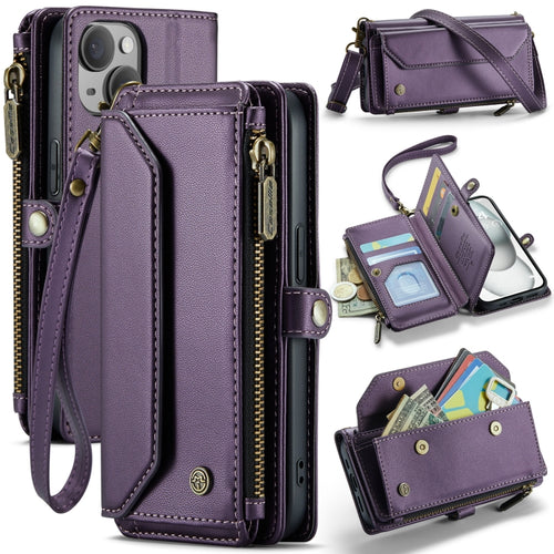 For iPhone 15 CaseMe C36 Card Slots Zipper Wallet RFID Anti-theft Leather Phone Case(Purple) - HoMEdemic™ 