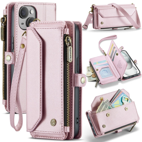 For iPhone 15 CaseMe C36 Card Slots Zipper Wallet RFID Anti-theft Leather Phone Case(Pink) - HoMEdemic™ 