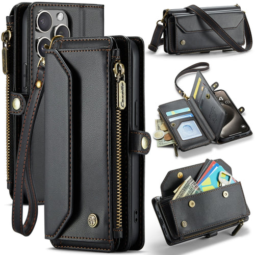 For iPhone 15 Pro CaseMe C36 Card Slots Zipper Wallet RFID Anti-theft Leather Phone Case(Black) - HoMEdemic™ 