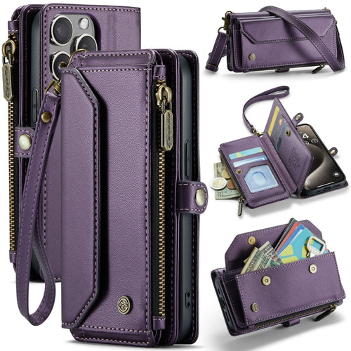 For iPhone 15 Pro CaseMe C36 Card Slots Zipper Wallet RFID Anti-theft Leather Phone Case(Purple) - HoMEdemic™ 