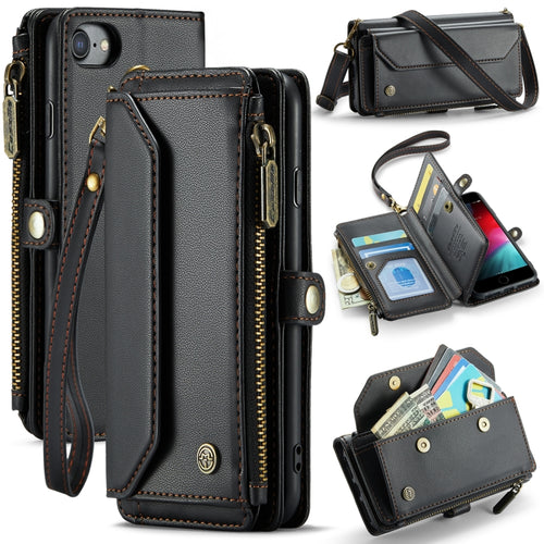 For iPhone SE 2022 / SE 2020 CaseMe C36 Card Slots Zipper Wallet RFID Anti-theft Leather Phone Case(Black) - HoMEdemic™ 