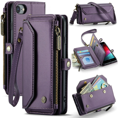 For iPhone SE 2022 / SE 2020 CaseMe C36 Card Slots Zipper Wallet RFID Anti-theft Leather Phone Case(Purple) - HoMEdemic™ 