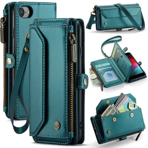 For iPhone SE 2022 / SE 2020 CaseMe C36 Card Slots Zipper Wallet RFID Anti-theft Leather Phone Case(Blue-green) - HoMEdemic™ 