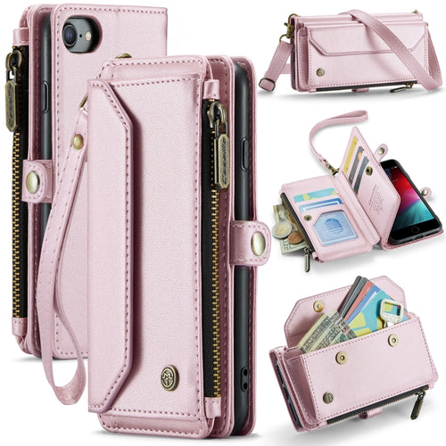 For iPhone SE 2022 / SE 2020 CaseMe C36 Card Slots Zipper Wallet RFID Anti-theft Leather Phone Case(Pink) - HoMEdemic™ 