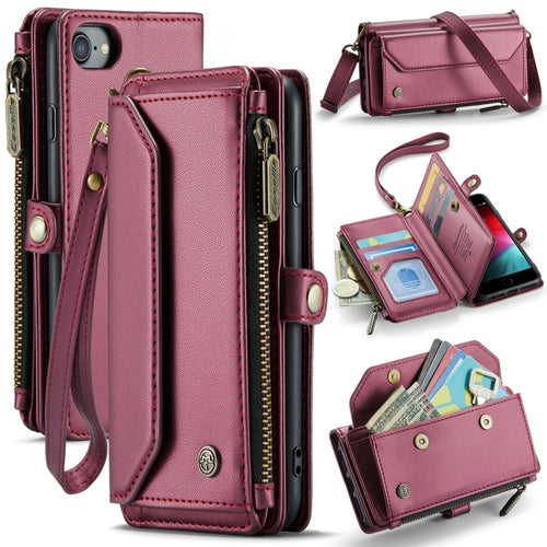 For iPhone 8 / 7 / 6 CaseMe C36 Card Slots Zipper Wallet RFID Anti-theft Leather Phone Case(Wine Red) - HoMEdemic™ 