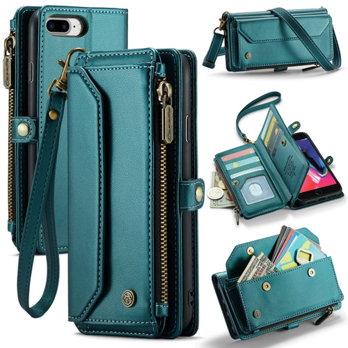 For iPhone 8 Plus / 7 Plus / 6 Plus CaseMe C36 Card Slots Zipper Wallet RFID Anti-theft Leather Phone Case(Blue-green) - HoMEdemic™ 