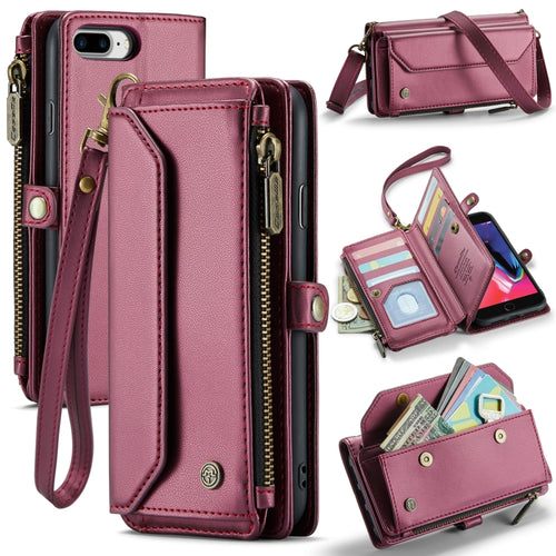 For iPhone 8 Plus / 7 Plus / 6 Plus CaseMe C36 Card Slots Zipper Wallet RFID Anti-theft Leather Phone Case(Wine Red) - HoMEdemic™ 