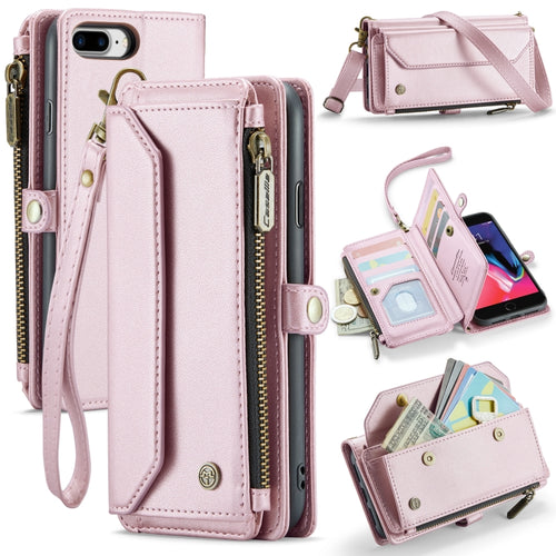 For iPhone 8 Plus / 7 Plus / 6 Plus CaseMe C36 Card Slots Zipper Wallet RFID Anti-theft Leather Phone Case(Pink) - HoMEdemic™ 