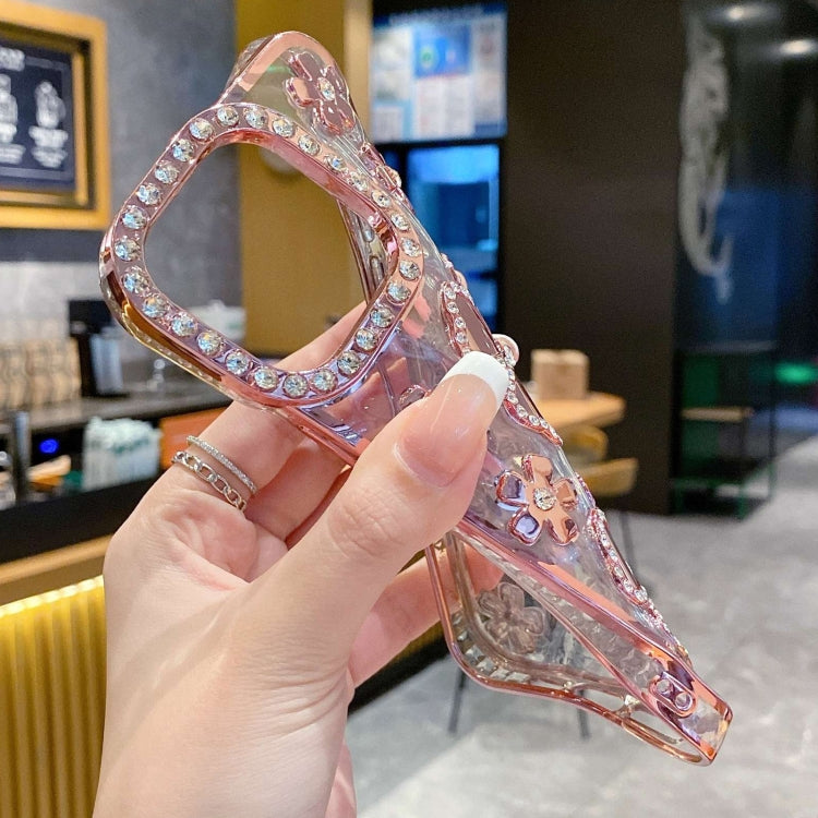 For iPhone 15 Pro Max Electroplating Flower Diamond TPU Phone Case(Pink) - HoMEdemic™ 