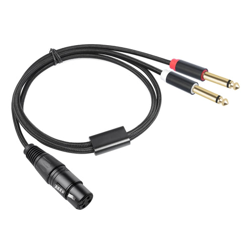 2020Y63 XLR Female to Dual 6.35mm 1/4 TRS Male Y-type Audio Cable, Length:1m(Black) - HoMEdemic™ 