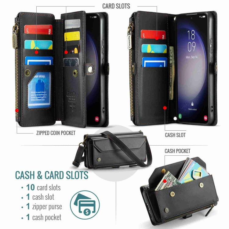 For Samsung Galaxy S23+ 5G CaseMe C36 Card Slots Zipper Wallet RFID Anti-theft Leather Phone Case(Black) - HoMEdemic™ 