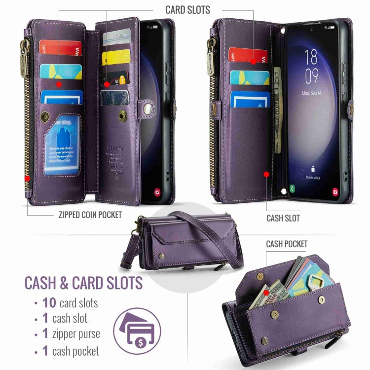 For Samsung Galaxy S23+ 5G CaseMe C36 Card Slots Zipper Wallet RFID Anti-theft Leather Phone Case(Purple) - HoMEdemic™ 
