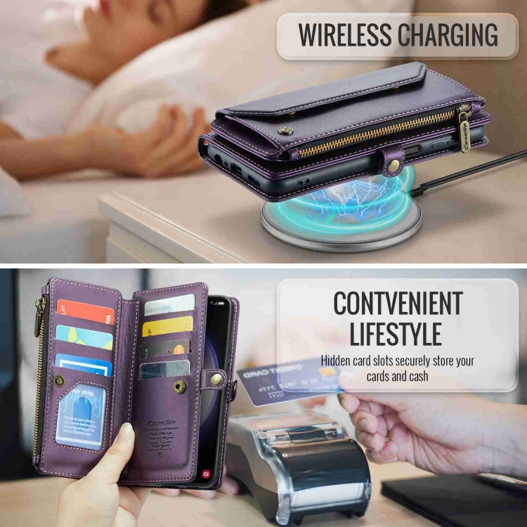 For Samsung Galaxy S23+ 5G CaseMe C36 Card Slots Zipper Wallet RFID Anti-theft Leather Phone Case(Purple) - HoMEdemic™ 