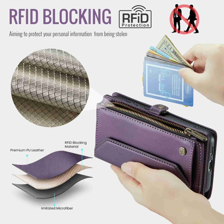 For Samsung Galaxy S23+ 5G CaseMe C36 Card Slots Zipper Wallet RFID Anti-theft Leather Phone Case(Purple) - HoMEdemic™ 