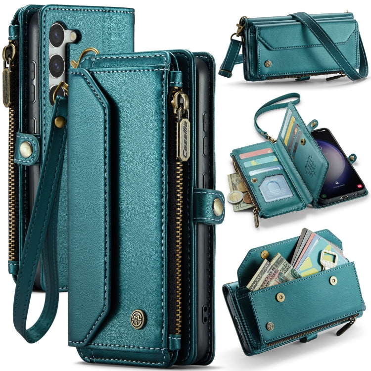 For Samsung Galaxy S23+ 5G CaseMe C36 Card Slots Zipper Wallet RFID Anti-theft Leather Phone Case(Blue-green) - HoMEdemic™ 