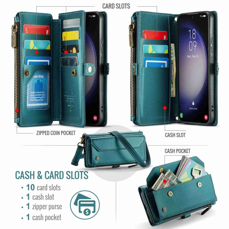 For Samsung Galaxy S23+ 5G CaseMe C36 Card Slots Zipper Wallet RFID Anti-theft Leather Phone Case(Blue-green) - HoMEdemic™ 