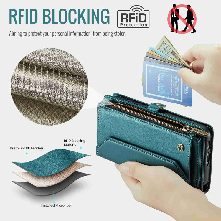 For Samsung Galaxy S23+ 5G CaseMe C36 Card Slots Zipper Wallet RFID Anti-theft Leather Phone Case(Blue-green) - HoMEdemic™ 