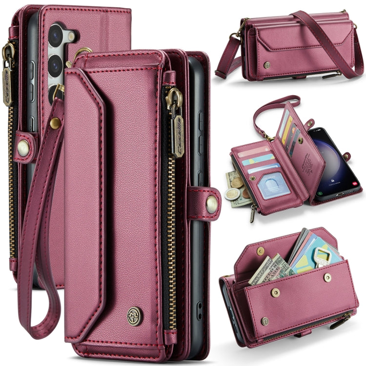 For Samsung Galaxy S23+ 5G CaseMe C36 Card Slots Zipper Wallet RFID Anti-theft Leather Phone Case(Wine Red) - HoMEdemic™ 