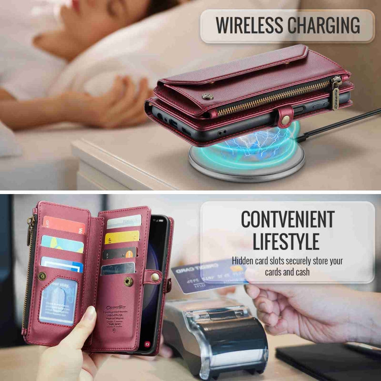 For Samsung Galaxy S23+ 5G CaseMe C36 Card Slots Zipper Wallet RFID Anti-theft Leather Phone Case(Wine Red) - HoMEdemic™ 