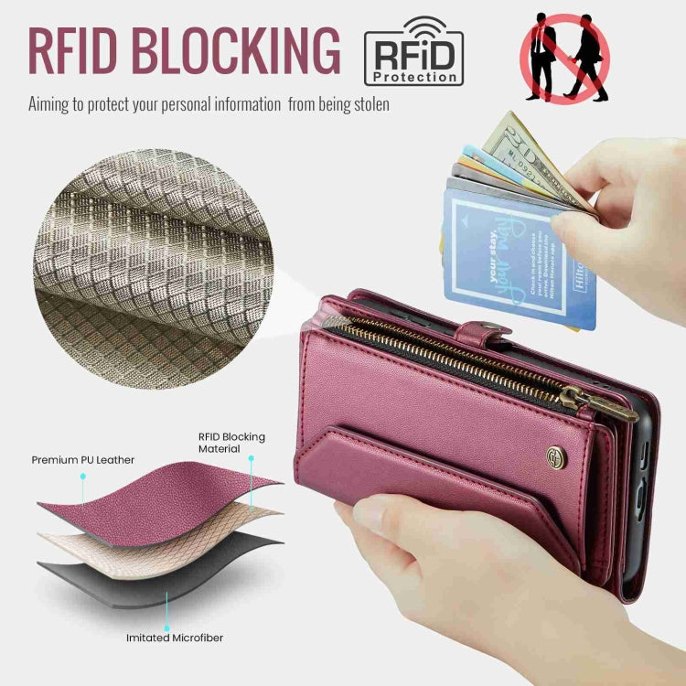 For Samsung Galaxy S23+ 5G CaseMe C36 Card Slots Zipper Wallet RFID Anti-theft Leather Phone Case(Wine Red) - HoMEdemic™ 