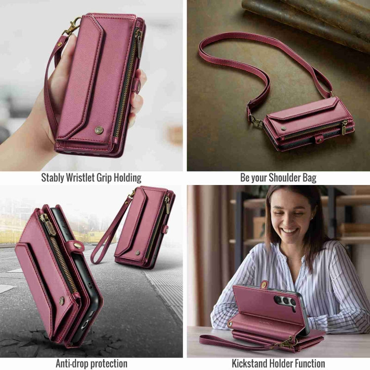 For Samsung Galaxy S23+ 5G CaseMe C36 Card Slots Zipper Wallet RFID Anti-theft Leather Phone Case(Wine Red) - HoMEdemic™ 