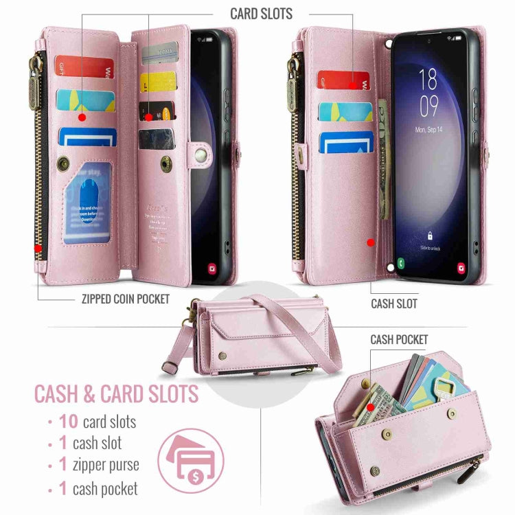 For Samsung Galaxy S23+ 5G CaseMe C36 Card Slots Zipper Wallet RFID Anti-theft Leather Phone Case(Pink) - HoMEdemic™ 