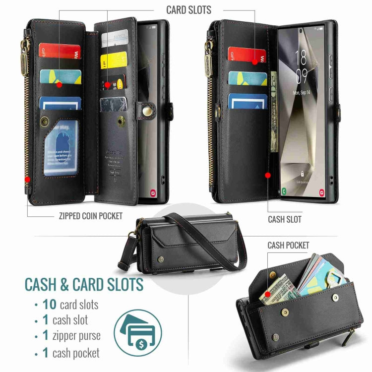 For Samsung Galaxy S24 Ultra 5G CaseMe C36 Card Slots Zipper Wallet RFID Anti-theft Leather Phone Case(Black) - HoMEdemic™ 