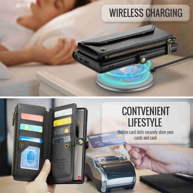 For Samsung Galaxy S24 Ultra 5G CaseMe C36 Card Slots Zipper Wallet RFID Anti-theft Leather Phone Case(Black) - HoMEdemic™ 