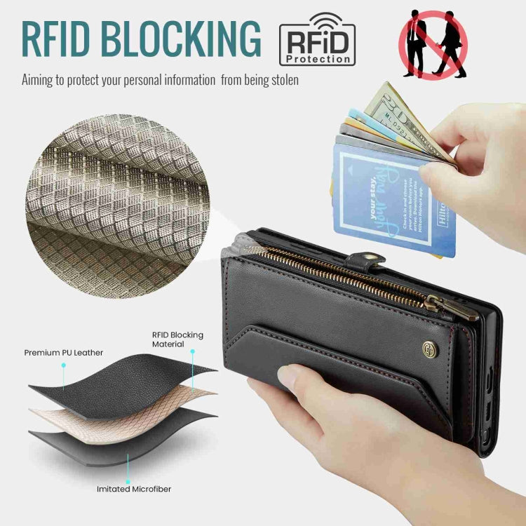 For Samsung Galaxy S24 Ultra 5G CaseMe C36 Card Slots Zipper Wallet RFID Anti-theft Leather Phone Case(Black) - HoMEdemic™ 