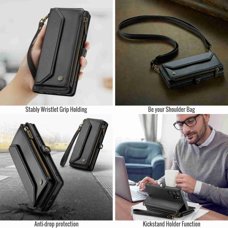 For Samsung Galaxy S24 Ultra 5G CaseMe C36 Card Slots Zipper Wallet RFID Anti-theft Leather Phone Case(Black) - HoMEdemic™ 