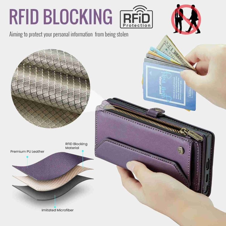 For Samsung Galaxy S24 Ultra 5G CaseMe C36 Card Slots Zipper Wallet RFID Anti-theft Leather Phone Case(Purple) - HoMEdemic™ 