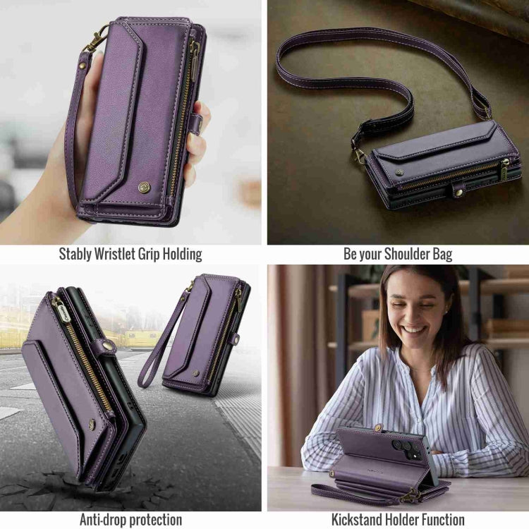 For Samsung Galaxy S24 Ultra 5G CaseMe C36 Card Slots Zipper Wallet RFID Anti-theft Leather Phone Case(Purple) - HoMEdemic™ 