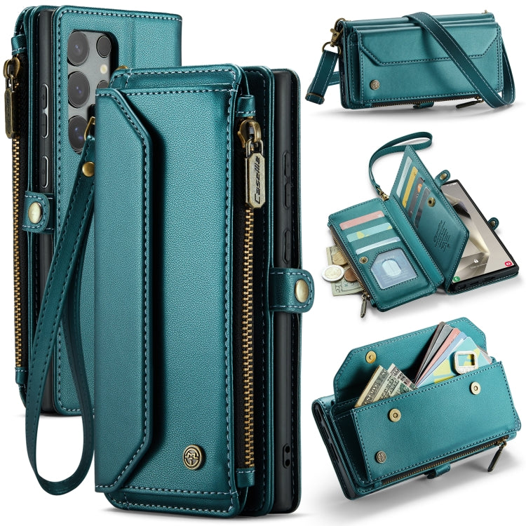 For Samsung Galaxy S24 Ultra 5G CaseMe C36 Card Slots Zipper Wallet RFID Anti-theft Leather Phone Case(Blue-green) - HoMEdemic™ 
