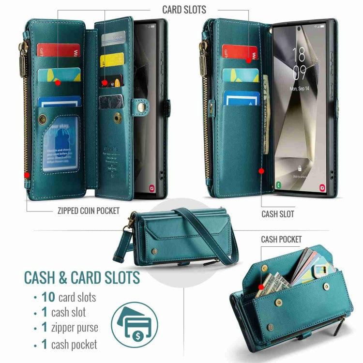 For Samsung Galaxy S24 Ultra 5G CaseMe C36 Card Slots Zipper Wallet RFID Anti-theft Leather Phone Case(Blue-green) - HoMEdemic™ 