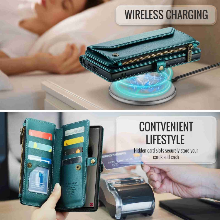 For Samsung Galaxy S24 Ultra 5G CaseMe C36 Card Slots Zipper Wallet RFID Anti-theft Leather Phone Case(Blue-green) - HoMEdemic™ 