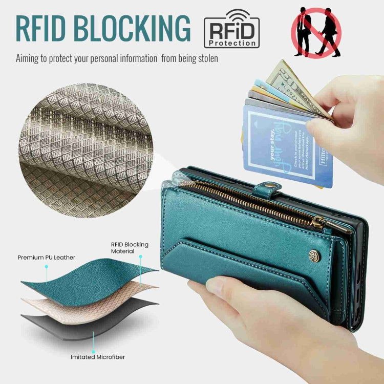 For Samsung Galaxy S24 Ultra 5G CaseMe C36 Card Slots Zipper Wallet RFID Anti-theft Leather Phone Case(Blue-green) - HoMEdemic™ 