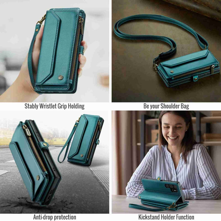 For Samsung Galaxy S24 Ultra 5G CaseMe C36 Card Slots Zipper Wallet RFID Anti-theft Leather Phone Case(Blue-green) - HoMEdemic™ 