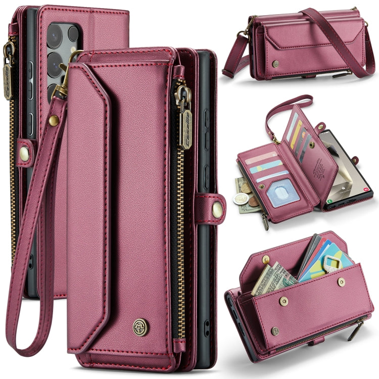 For Samsung Galaxy S24 Ultra 5G CaseMe C36 Card Slots Zipper Wallet RFID Anti-theft Leather Phone Case(Wine Red) - HoMEdemic™ 