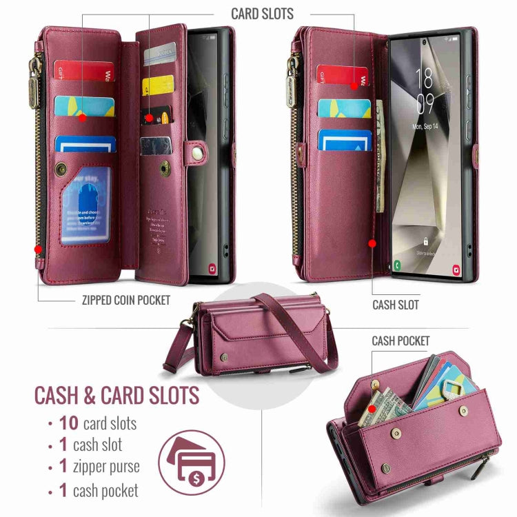 For Samsung Galaxy S24 Ultra 5G CaseMe C36 Card Slots Zipper Wallet RFID Anti-theft Leather Phone Case(Wine Red) - HoMEdemic™ 