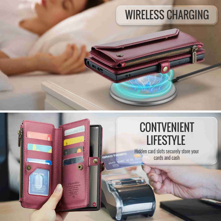 For Samsung Galaxy S24 Ultra 5G CaseMe C36 Card Slots Zipper Wallet RFID Anti-theft Leather Phone Case(Wine Red) - HoMEdemic™ 