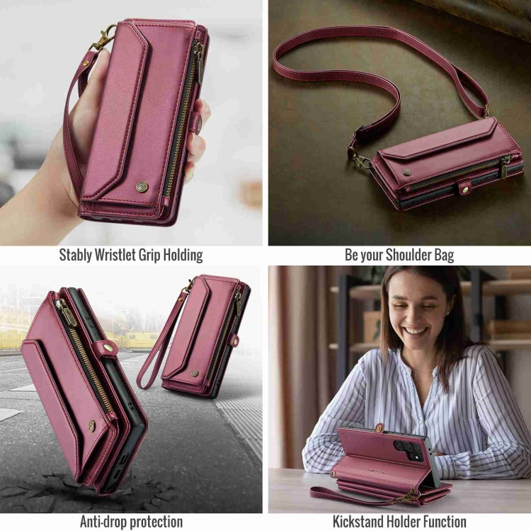 For Samsung Galaxy S24 Ultra 5G CaseMe C36 Card Slots Zipper Wallet RFID Anti-theft Leather Phone Case(Wine Red) - HoMEdemic™ 