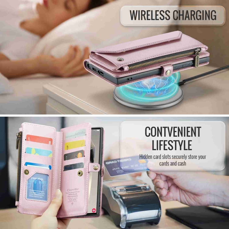 For Samsung Galaxy S24 Ultra 5G CaseMe C36 Card Slots Zipper Wallet RFID Anti-theft Leather Phone Case(Pink) - HoMEdemic™ 