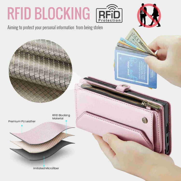 For Samsung Galaxy S24 Ultra 5G CaseMe C36 Card Slots Zipper Wallet RFID Anti-theft Leather Phone Case(Pink) - HoMEdemic™ 