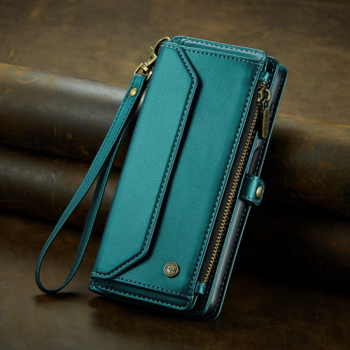 For Samsung Galaxy S24 5G CaseMe C36 Card Slots Zipper Wallet RFID Anti-theft Leather Phone Case(Blue-green) - HoMEdemic™ 