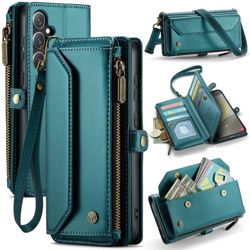 For Samsung Galaxy S24 5G CaseMe C36 Card Slots Zipper Wallet RFID Anti-theft Leather Phone Case(Blue-green) - HoMEdemic™ 