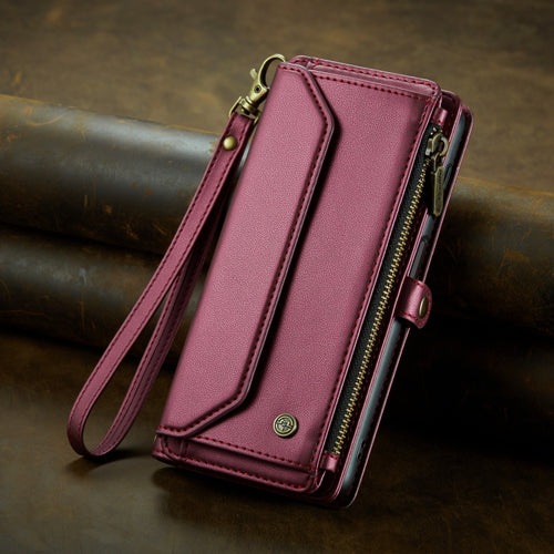 For Samsung Galaxy S24 5G CaseMe C36 Card Slots Zipper Wallet RFID Anti-theft Leather Phone Case(Wine Red) - HoMEdemic™ 