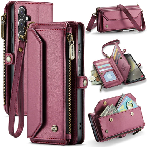 For Samsung Galaxy S24 5G CaseMe C36 Card Slots Zipper Wallet RFID Anti-theft Leather Phone Case(Wine Red) - HoMEdemic™ 