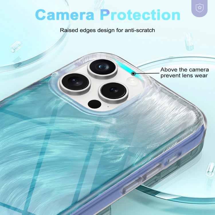 For iPhone 15 Pro Max IMD Gradient Feather PC Hybrid TPU Phone Case(Blue) - HoMEdemic™ 