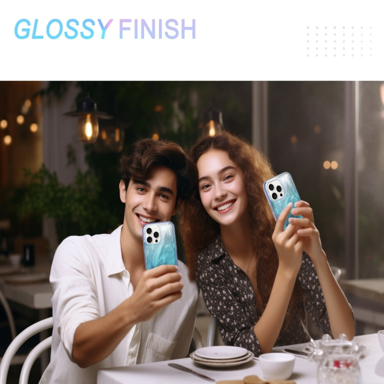 For iPhone 15 Pro Max IMD Gradient Feather PC Hybrid TPU Phone Case(Blue) - HoMEdemic™ 