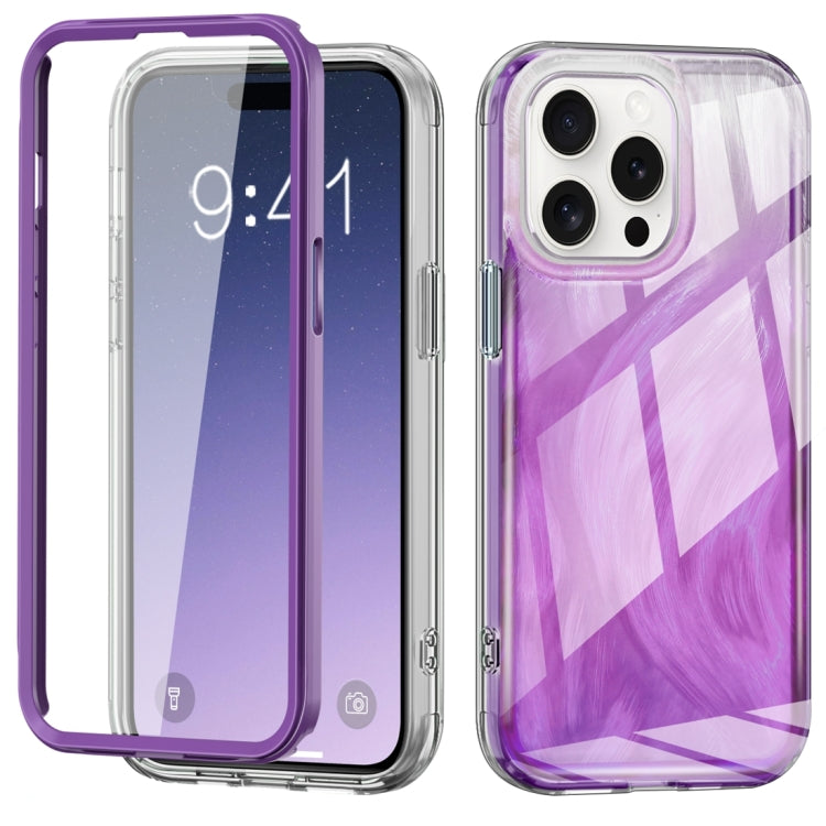 For iPhone 15 Pro Max IMD Gradient Feather PC Hybrid TPU Phone Case(Purple) - HoMEdemic™ 